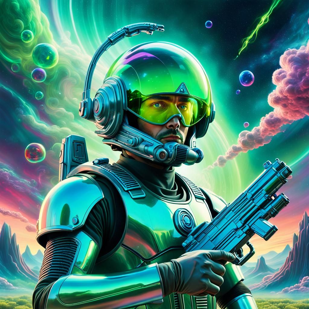 Surreal Sci-Fi Portrait of Vulcan in Neon Cosmic Scene