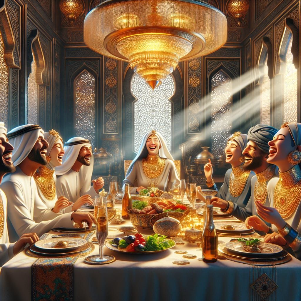 Joyful Arabian Family Dinner in Golden Light
