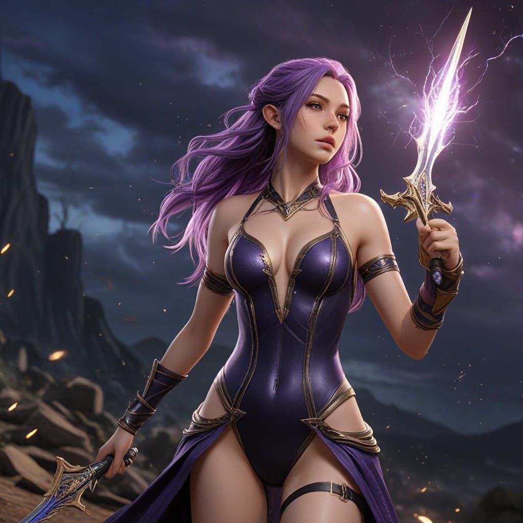 Elven Assassin with Crystalline Sword in Anime Style