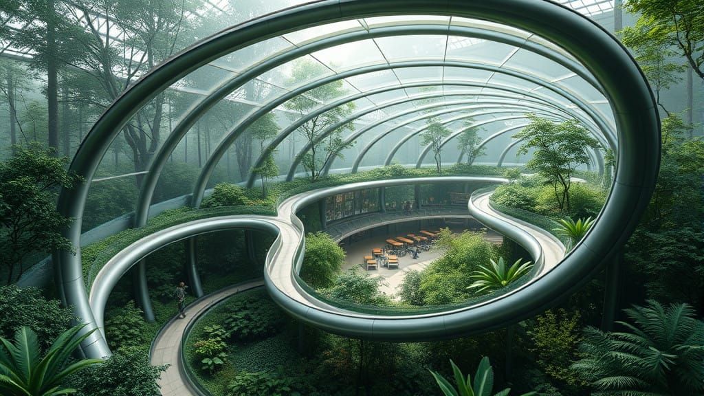Surreal Forest Oasis in Futuristic Steel
