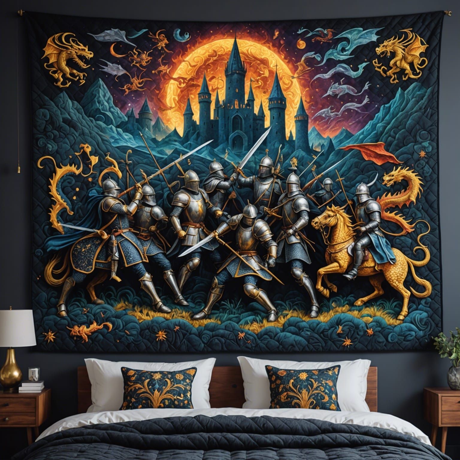 Knights and Dragons Battle in Astral Tapestry