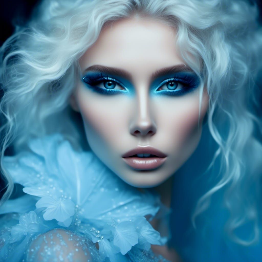 Flirty Blue-Skinned Woman Portrait in Fantasy Art Style