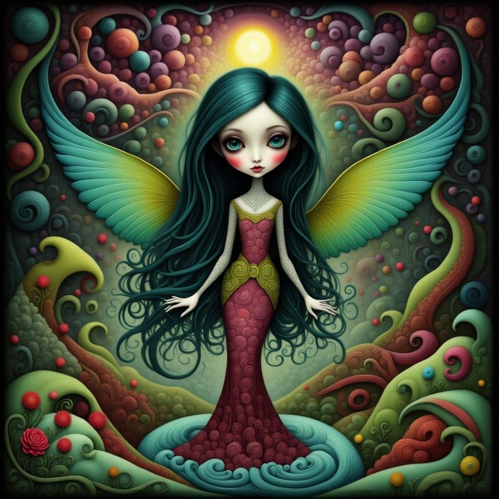 Surreal Bohemian Angel in Cosmic Whimsy
