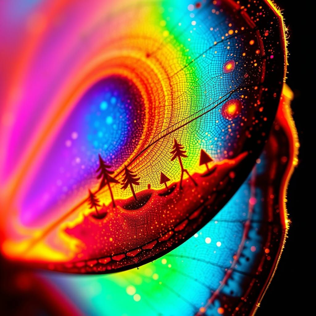 Butterfly Wing: Microscopic Worlds in Neon Landscape