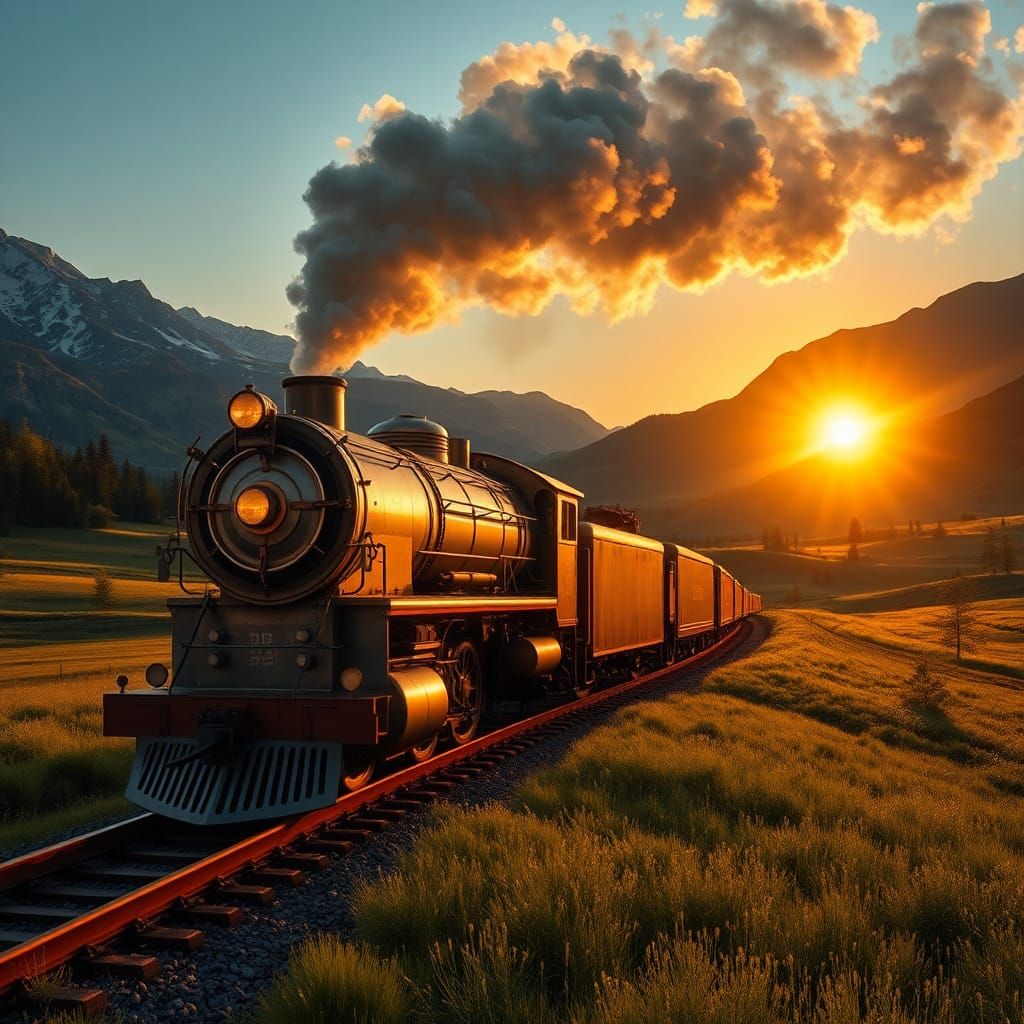 Vintage American Steam Locomotive Chugs Through Majestic Lan...