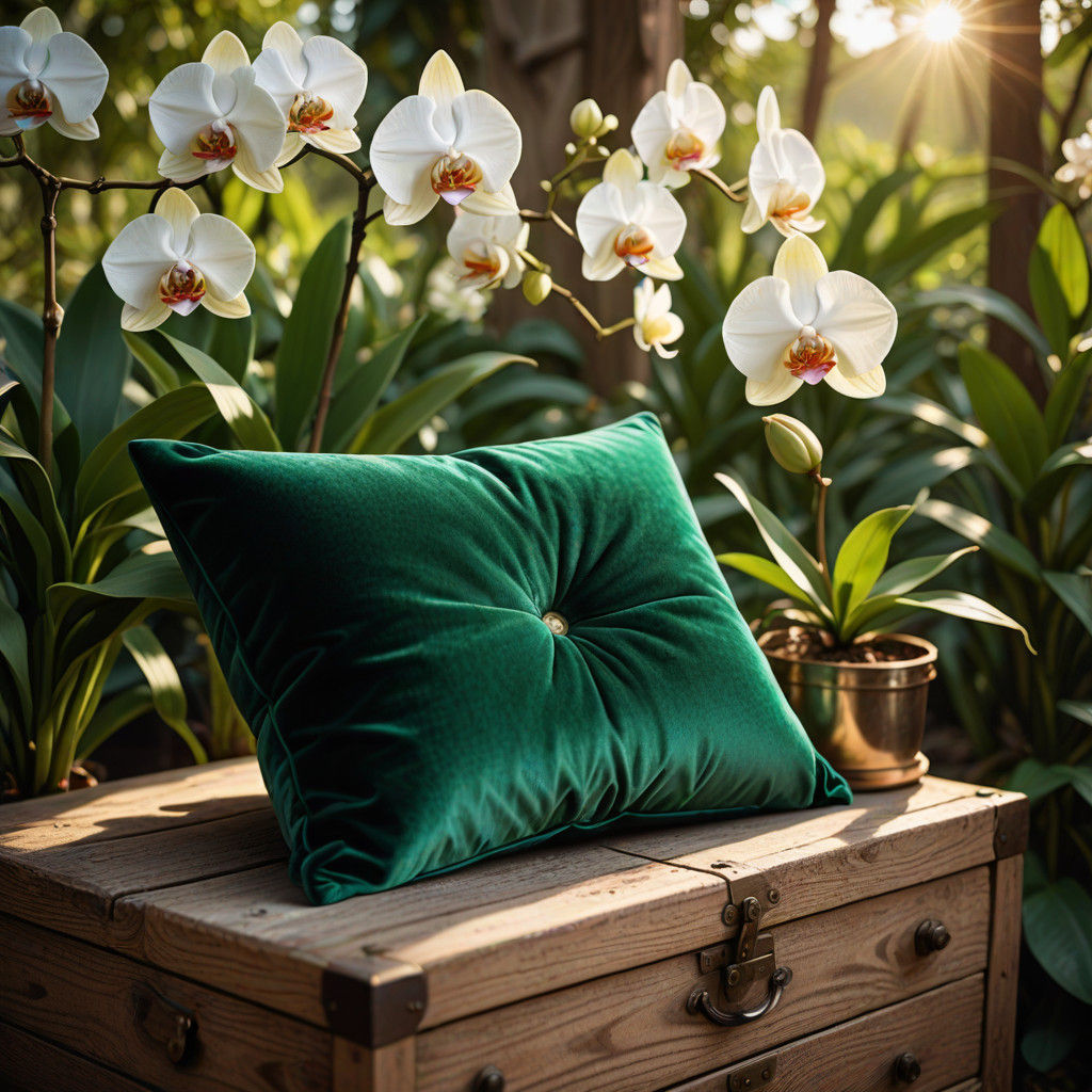 Lush Velvet Cushion in Warm Morning Light