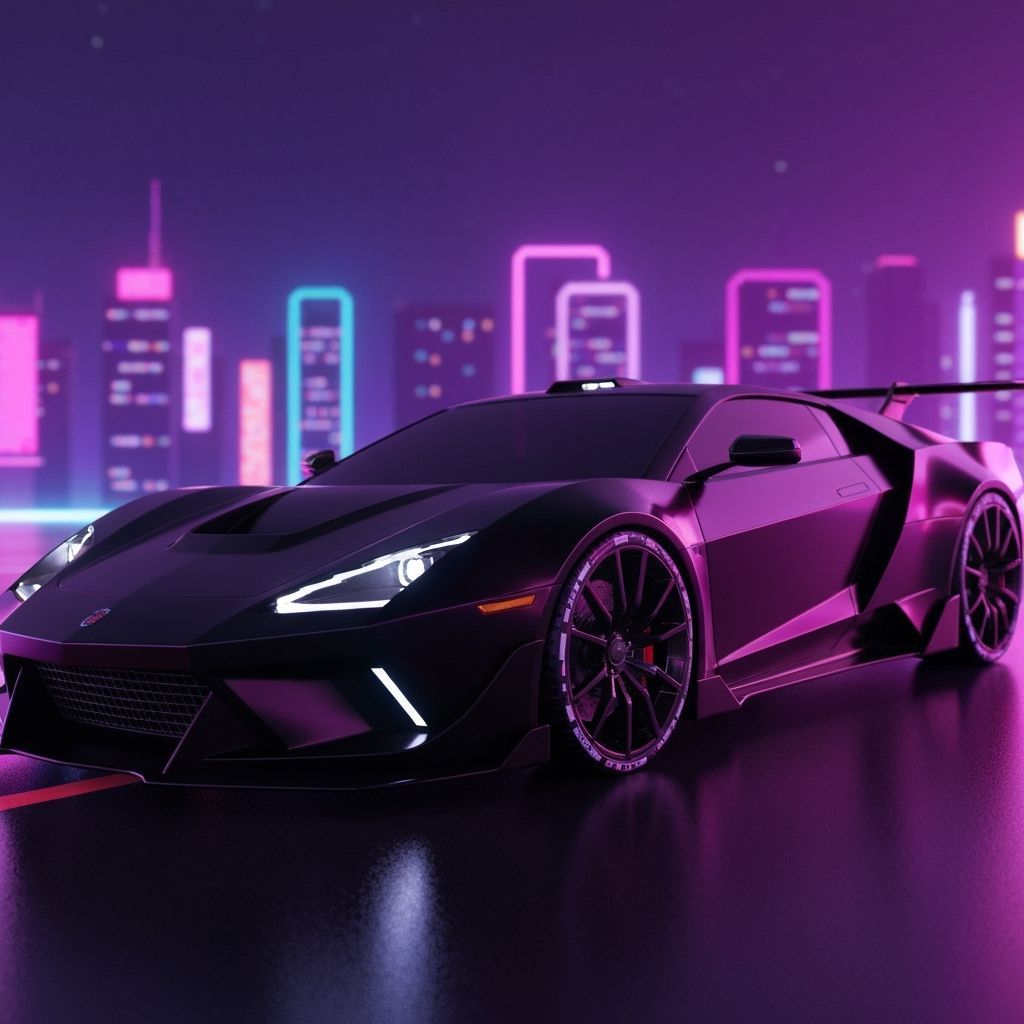 Futuristic Pixelated Cyber Sports Car in Synthwave Neon