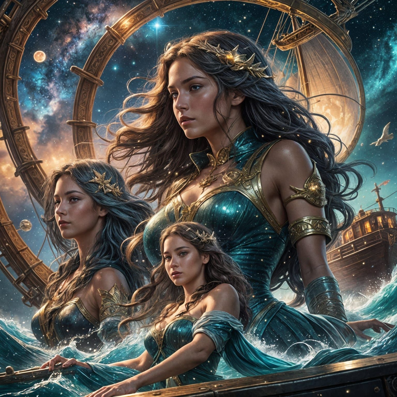 Cosmic Voyage with Mermaids: Digital Art