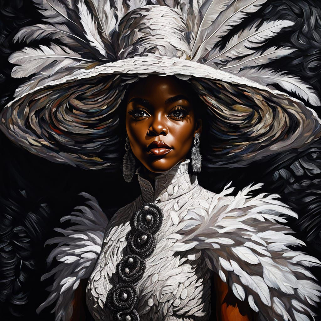 Elegant Black Woman in Textured Feathered Regalia