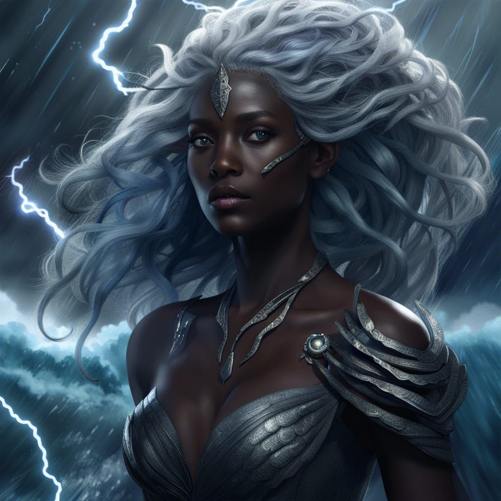 Ocean and Storm Goddess Throwing Lightning