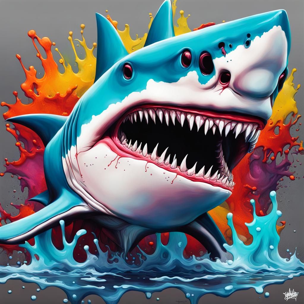 Megalodon Shark in Graffiti Art Style 3D Render