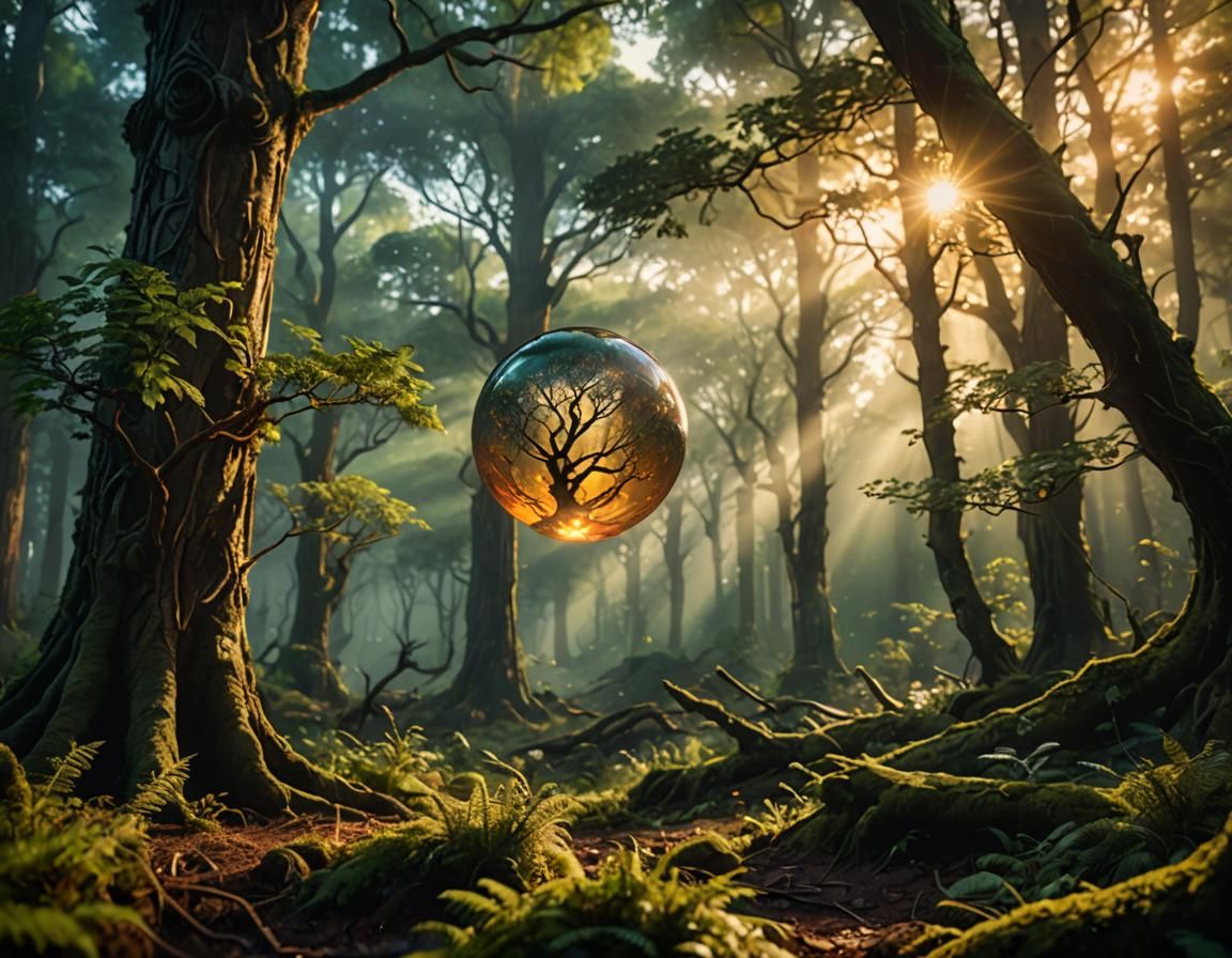 Glowing Orb in Mystical Forest: Cinematic Fantasy Scene