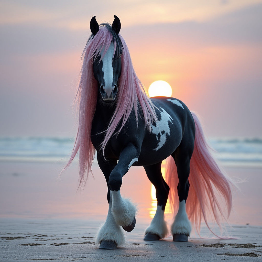 Gypsy Vanner Horse with Cotton Candy Mane, Digital Painting