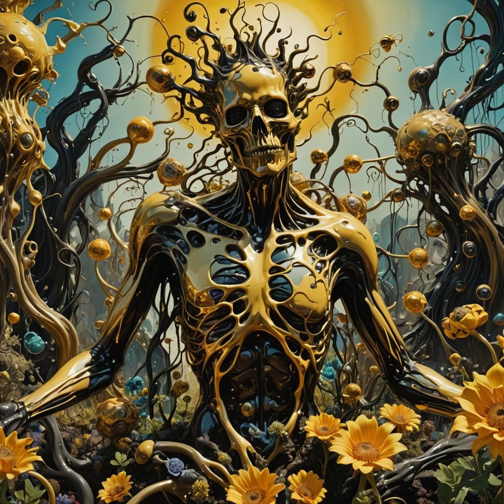 Surrealist Dreamscape with Melting Figure and Strange Creatu...