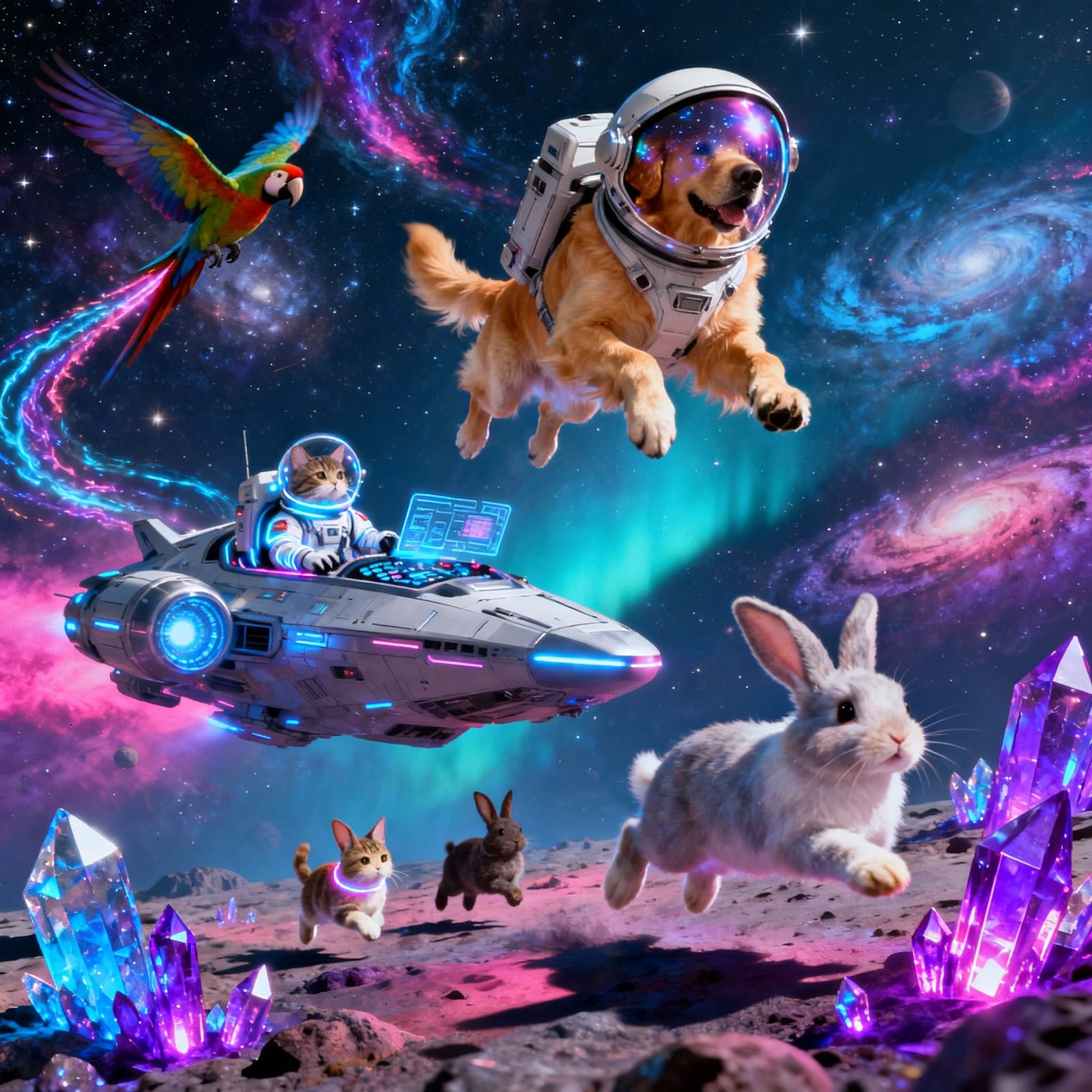 Adorable Pets Explore Space in Sci-Fi Fantasy Style