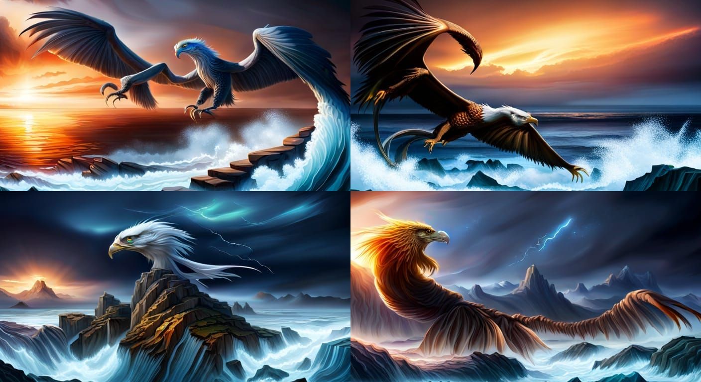Hyperrealistic Eagle Dragon Hybrid Over Stormy Seas