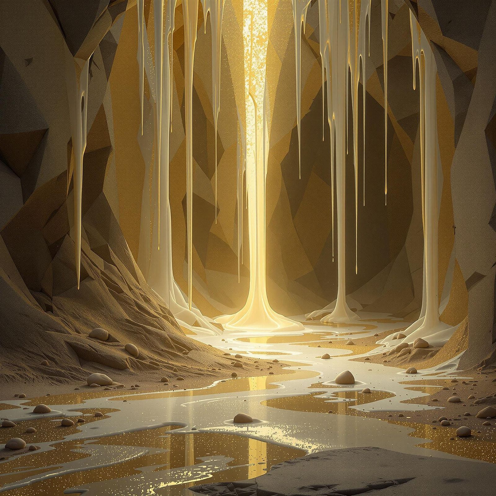 Surreal Interior Scene with Milk, Honey, and Dirt