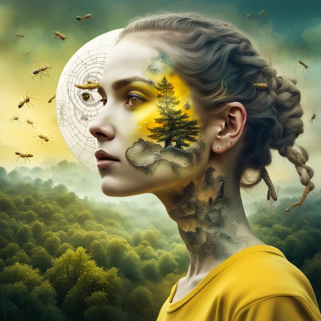 Surreal Alien Hybrid Portrait with Landscape, Matte Painting