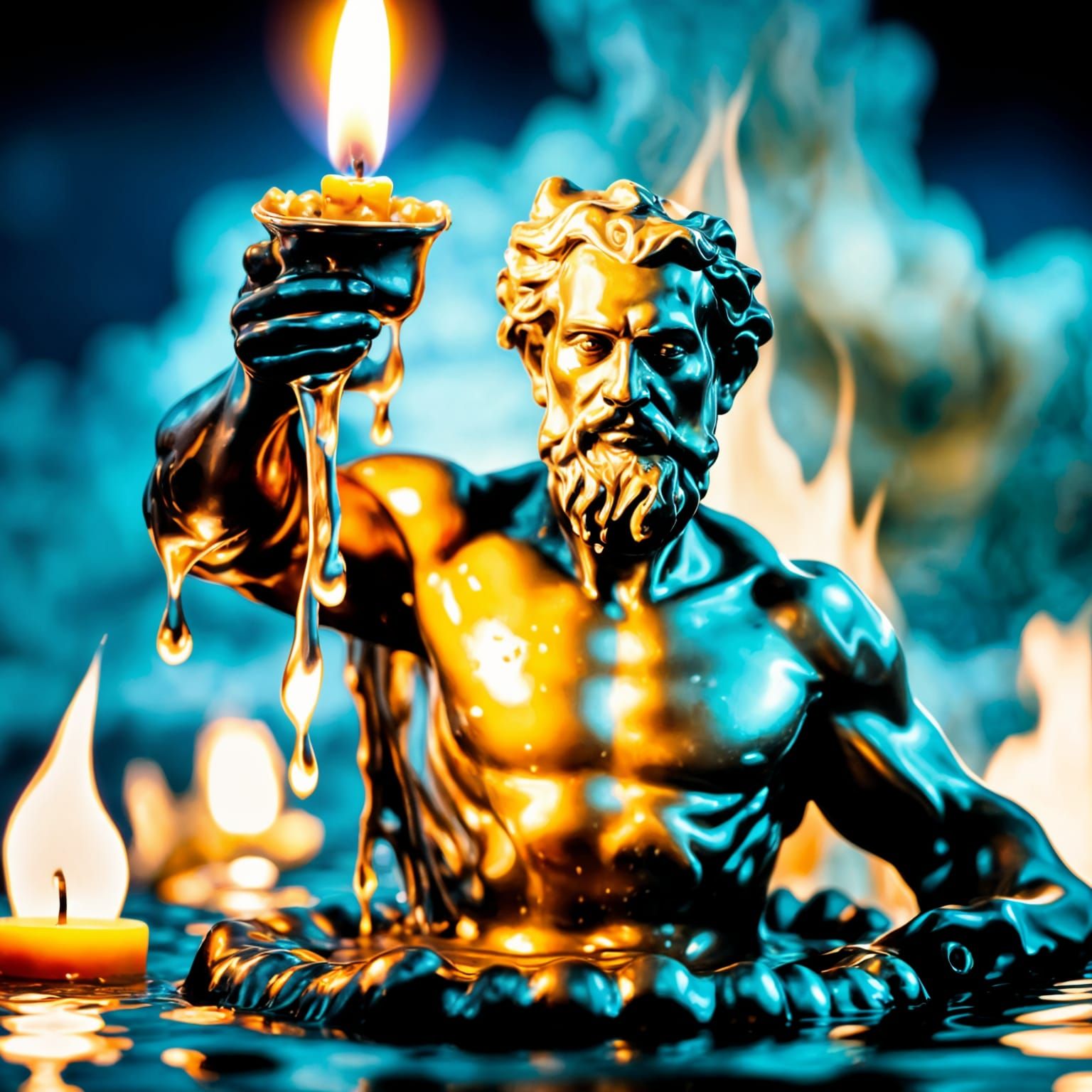 Extinguished Candle with Dripping Wax on Water