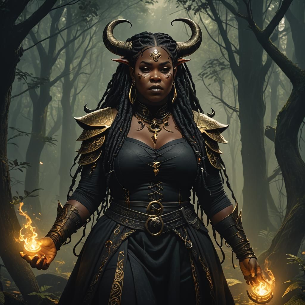 Tiefling Warlock in Dark Mystical Forest