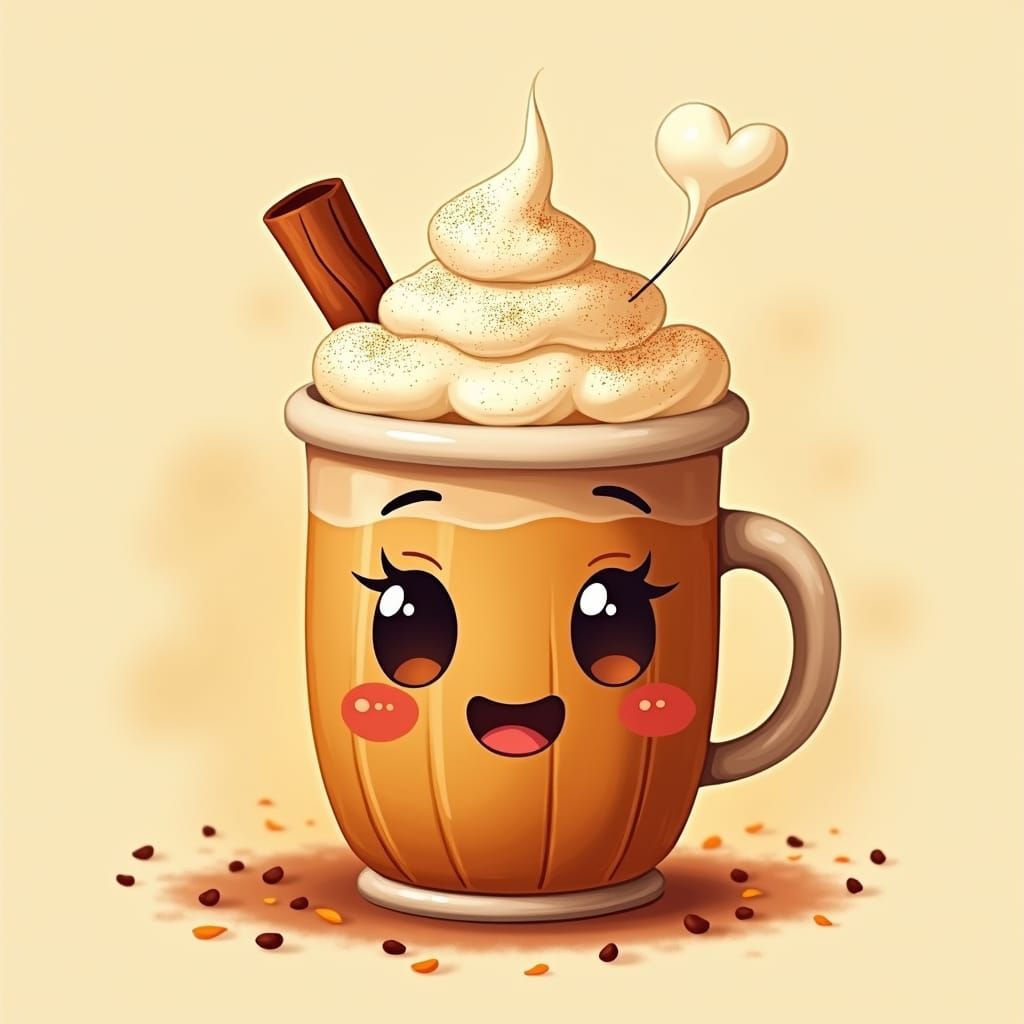 Cartoon Pumpkin Spice Latte Character Art