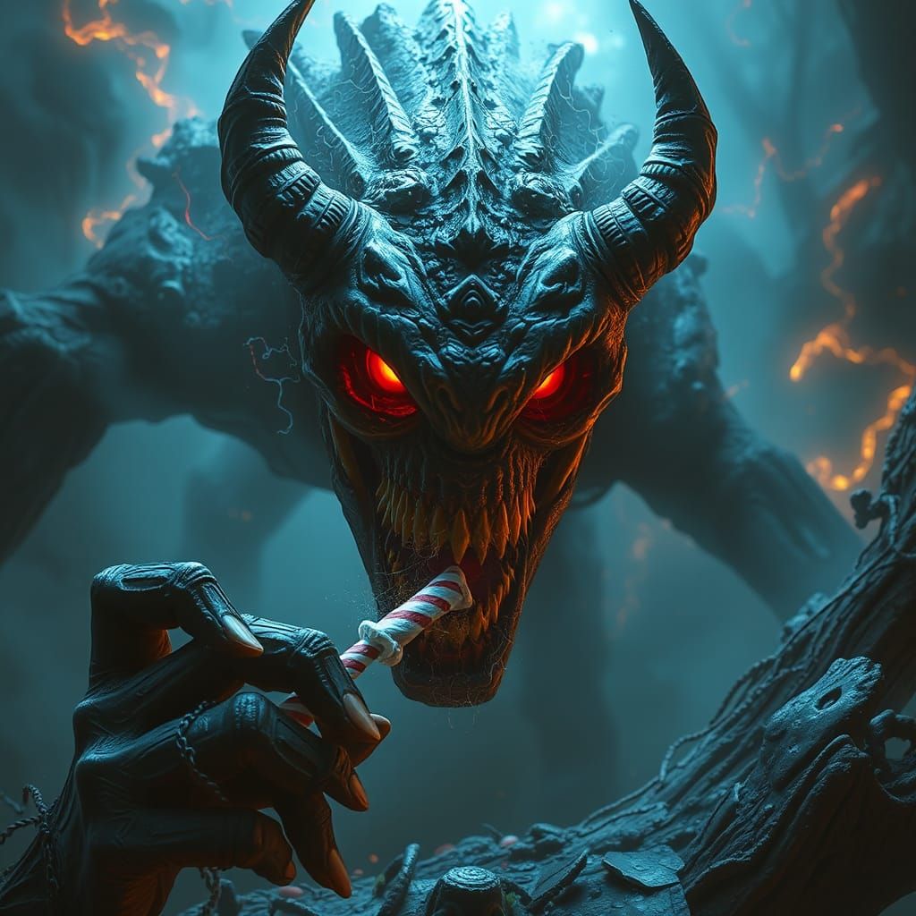 Colorful Goofy Monster Eating Candy in Digital Art Style