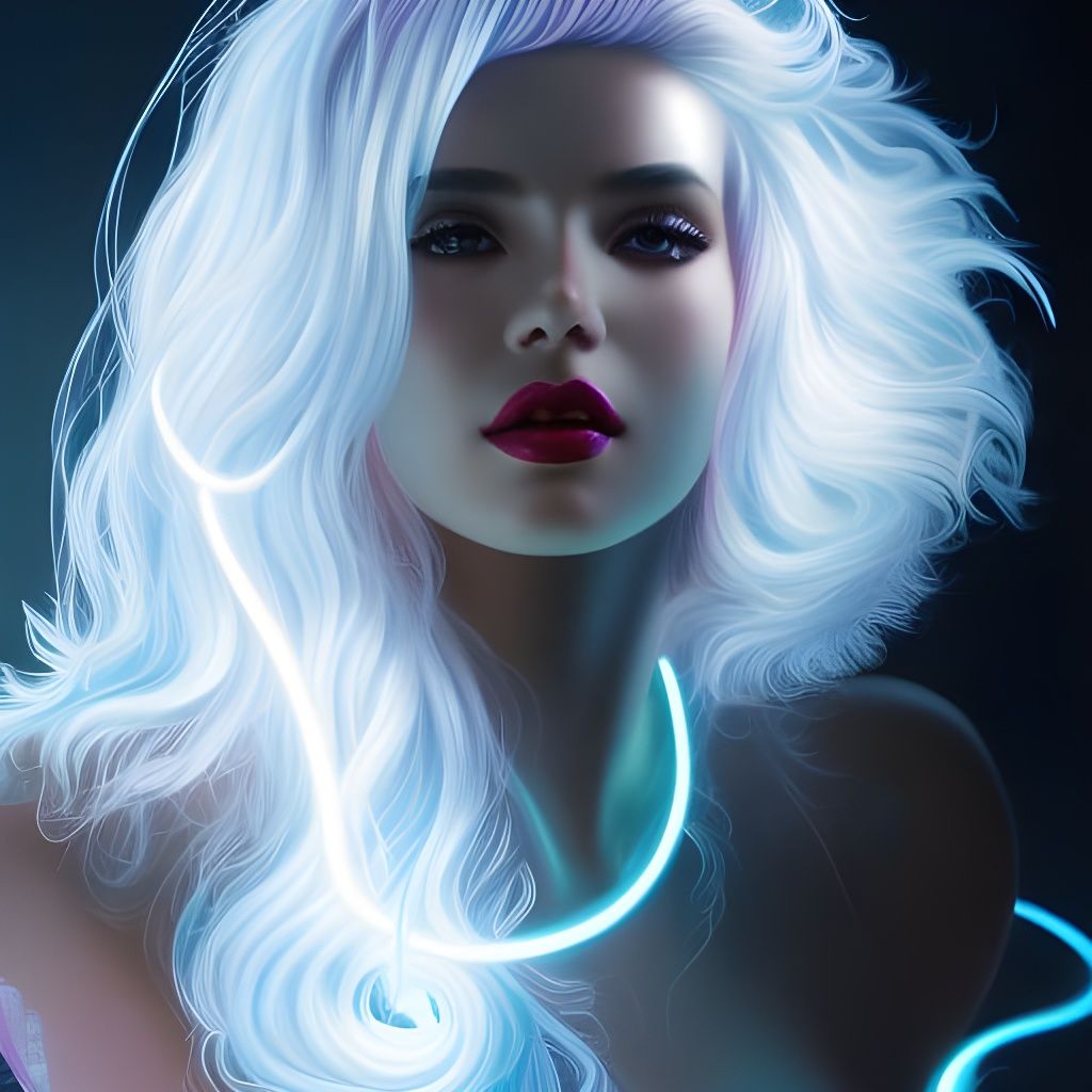 Noir Portrait with Glowing Neon Hair