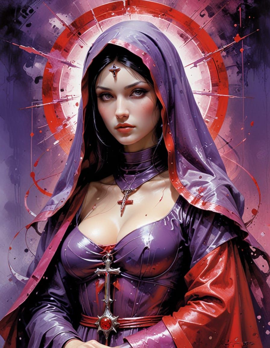 Abstract Nun in Vibrant Complementary Colors