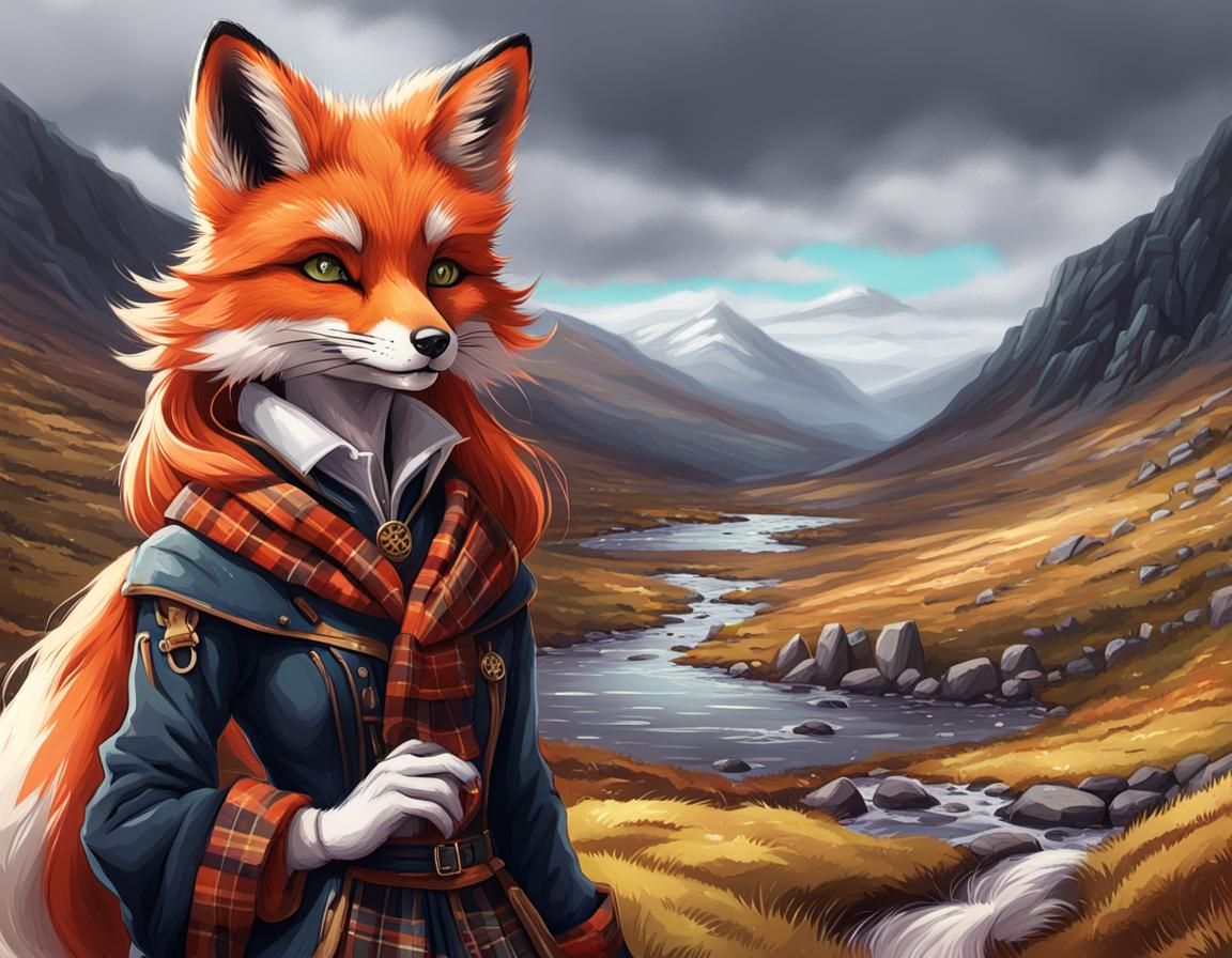 Anime Fox Woman in Scottish Highlands