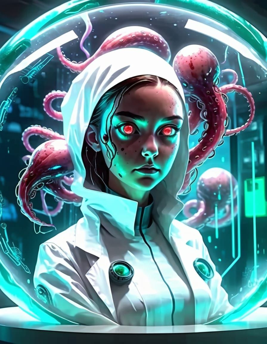 Sci-Fi Lab with Scientist and Alien Specimen