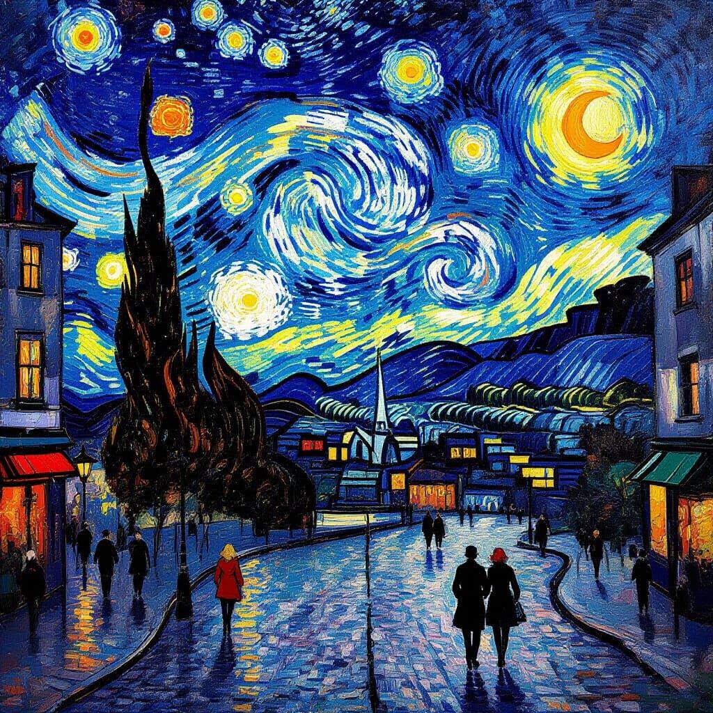 Vibrant Cityscape at Dusk in Post-Impressionist Style