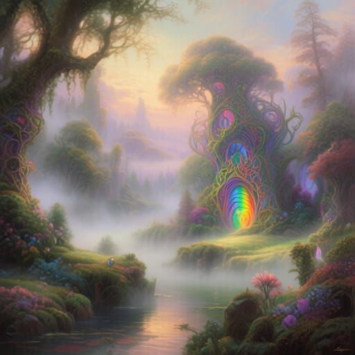 Ethereal Misty Fantasy Realm with Vibrant Colors