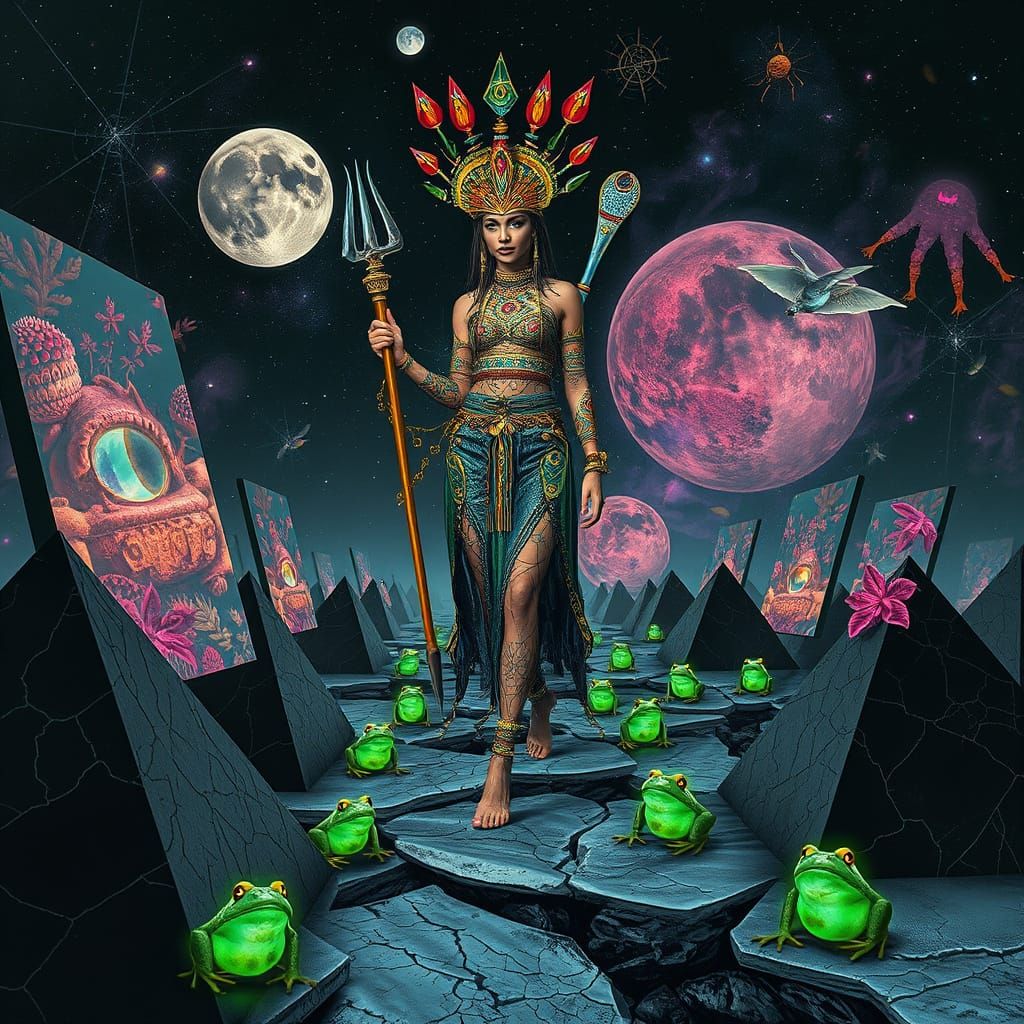 Mystical Woman Embodies Tribal Patterns and Vibrant Tools in...