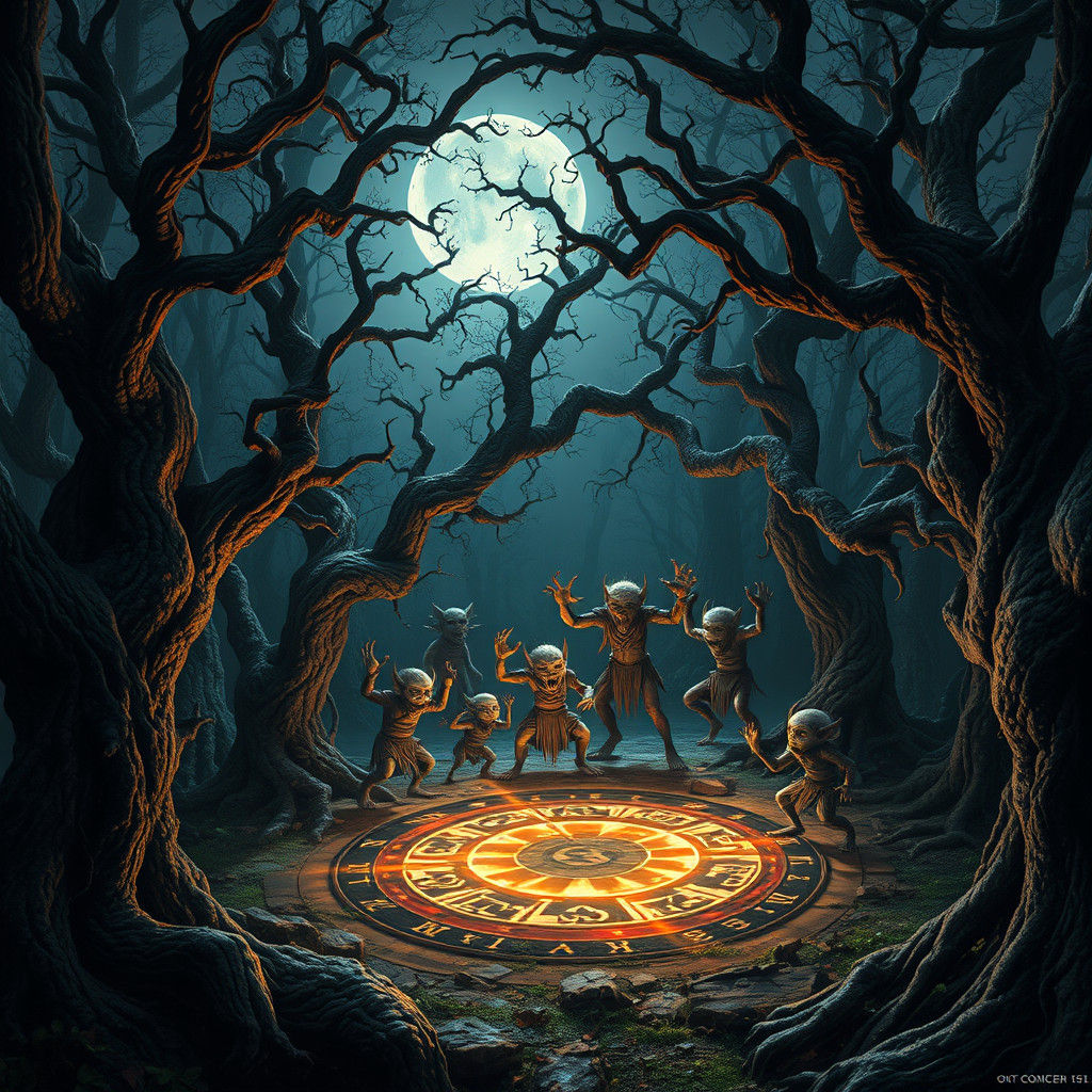 Goblins' Moonlight Ritual in Dark Fantasy Style