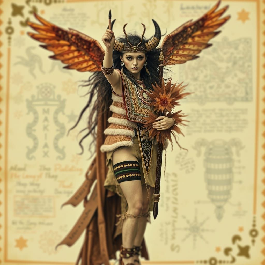 Celtic Shamangirl Wendigo in Bricolage Art Style