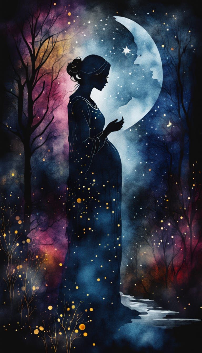 Mystical Pregnant Silhouette in Enchanted Woods