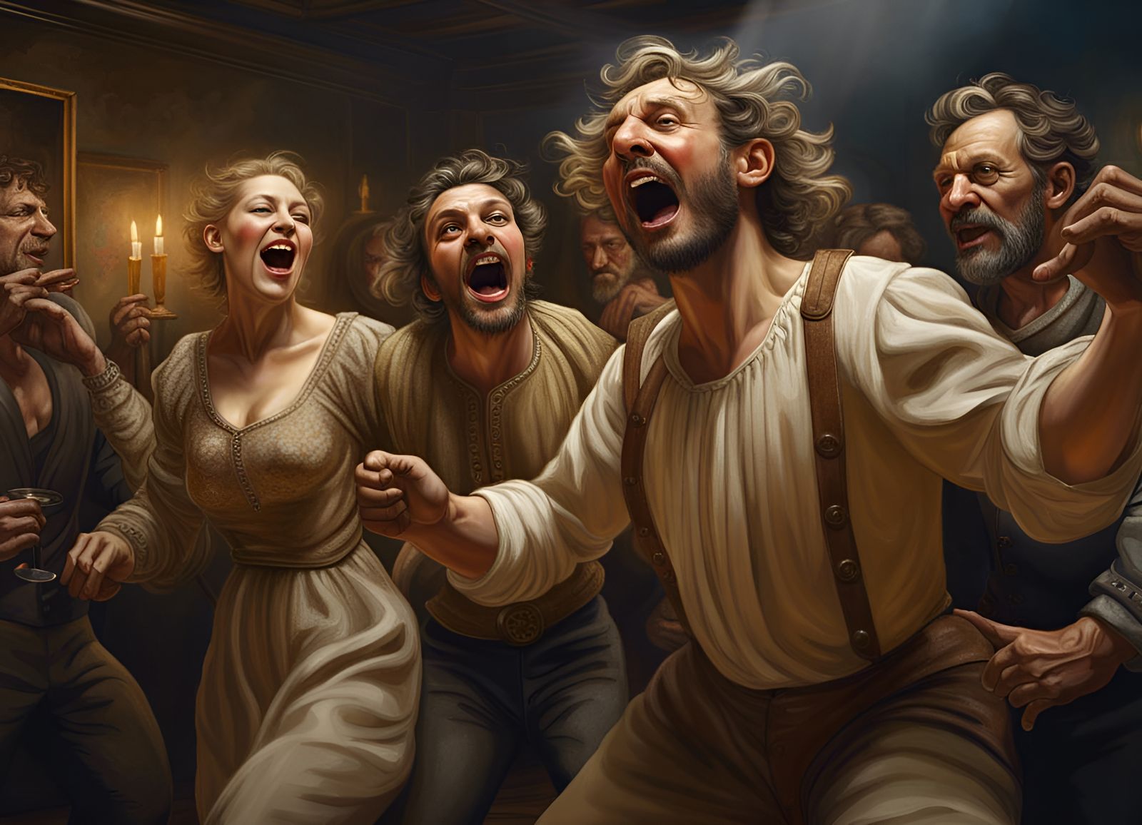 Shakespearean Actors Celebrate in Hyperrealist Painting