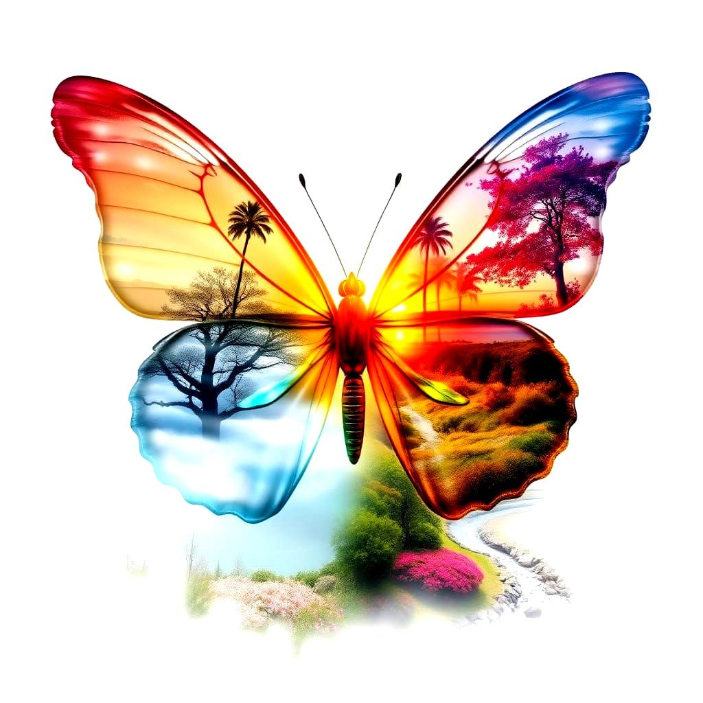 Surreal Butterfly in a Vibrant Holographic Landscape
