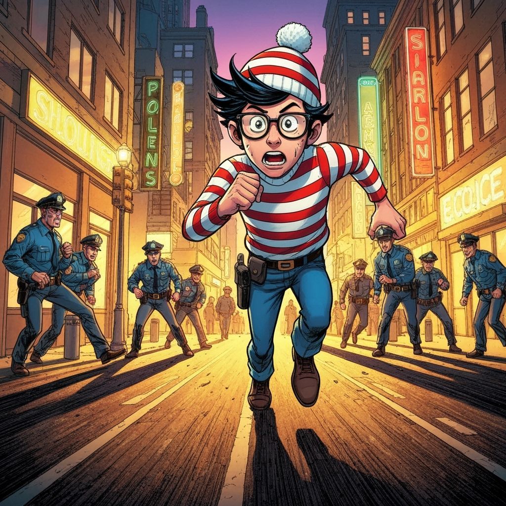Waldo Flees Police in Vibrant Comic Style