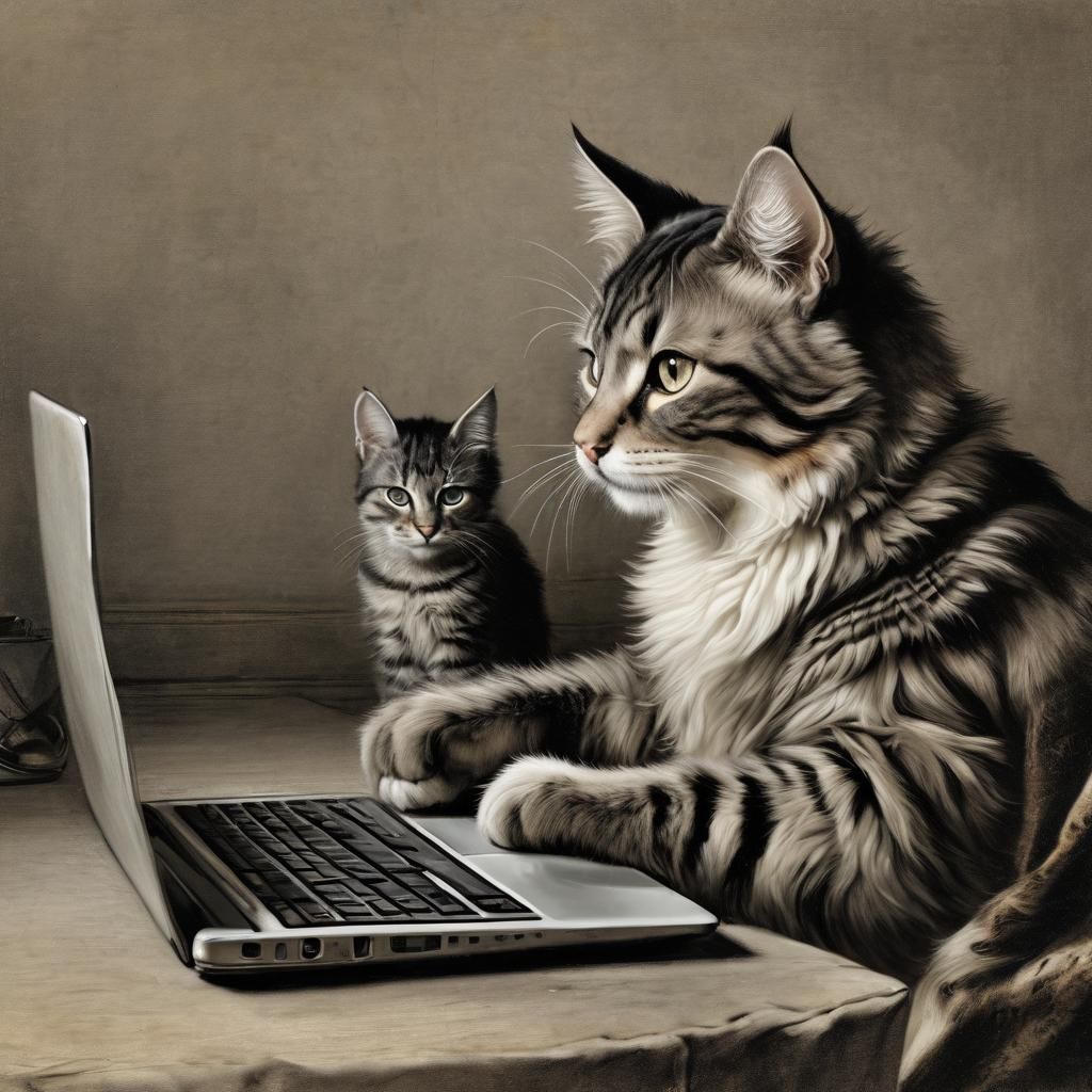 Cat Enraptured by Cat Videos: Rembrandt Style