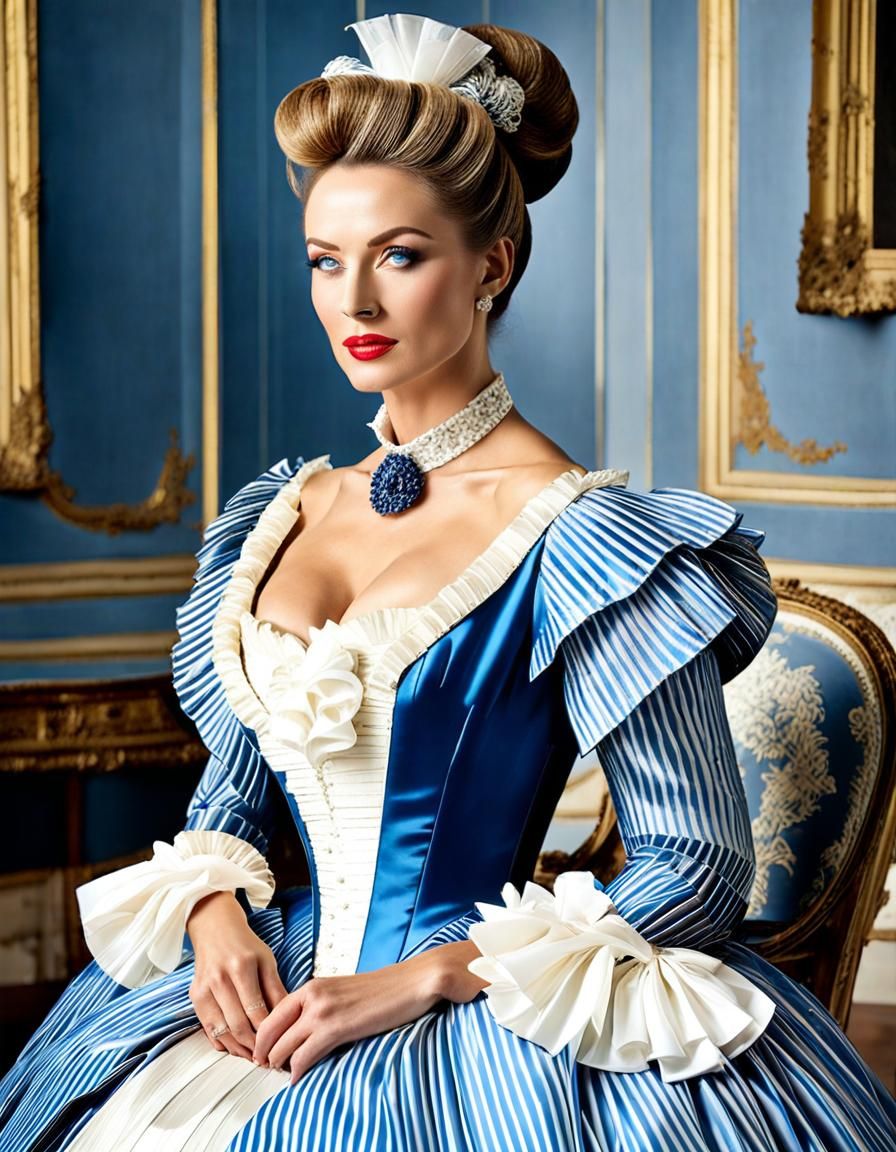 Elegant Bourgeoise in Jouy Boudoir: Hyper-realistic Portrait