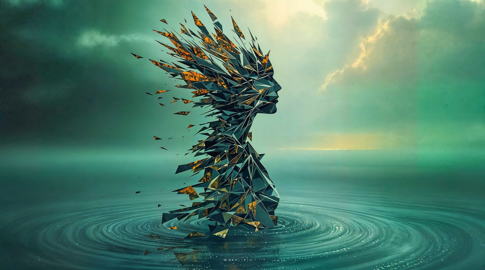 Surreal Figure in Shattered Harmony