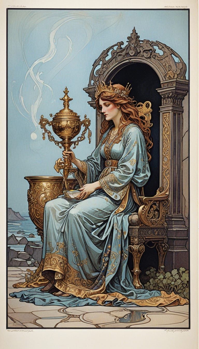 Mystical Queen of Cups in Art Nouveau Style