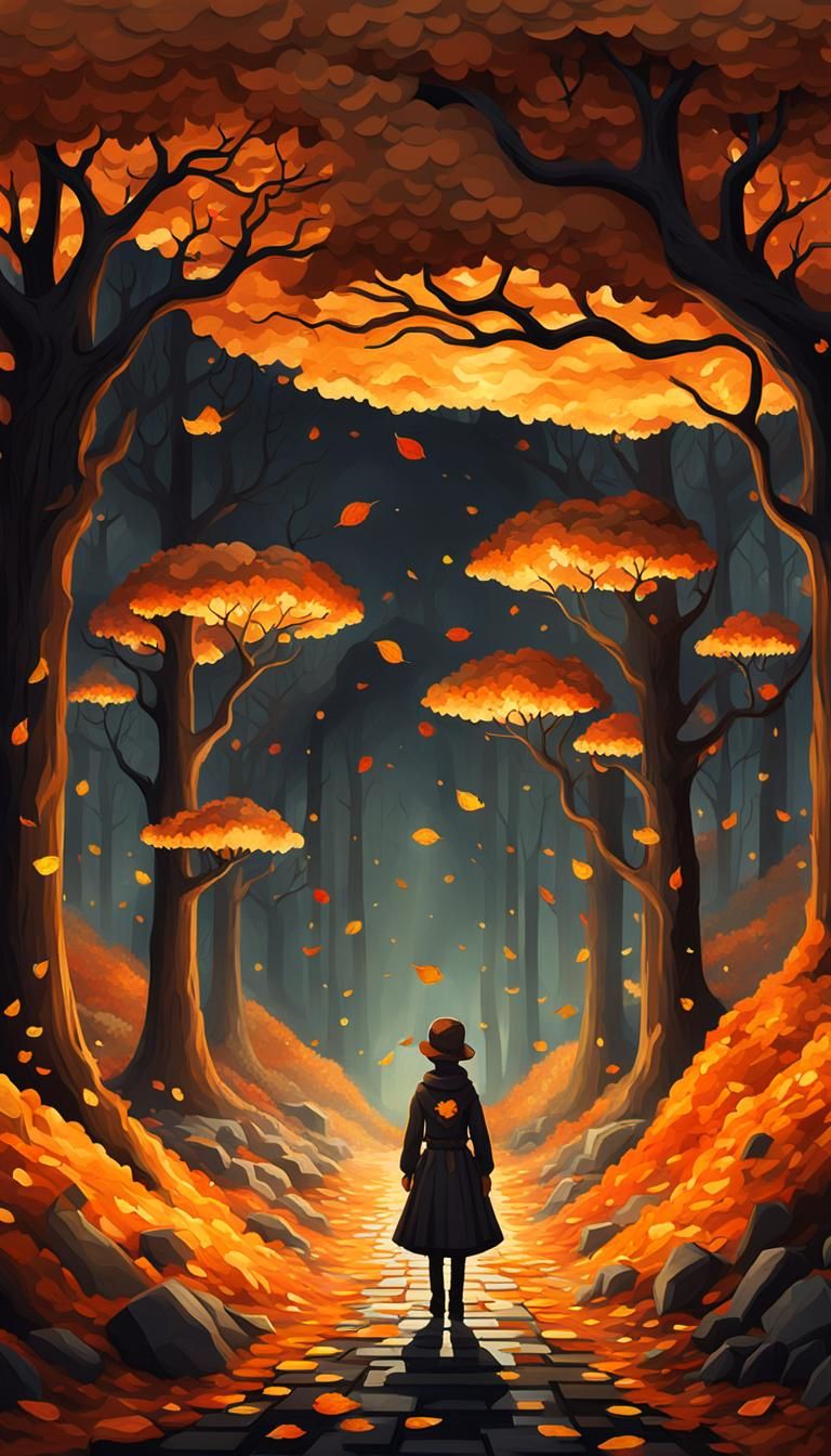 Surreal Pixel Art Dreamscape in Autumn Colors