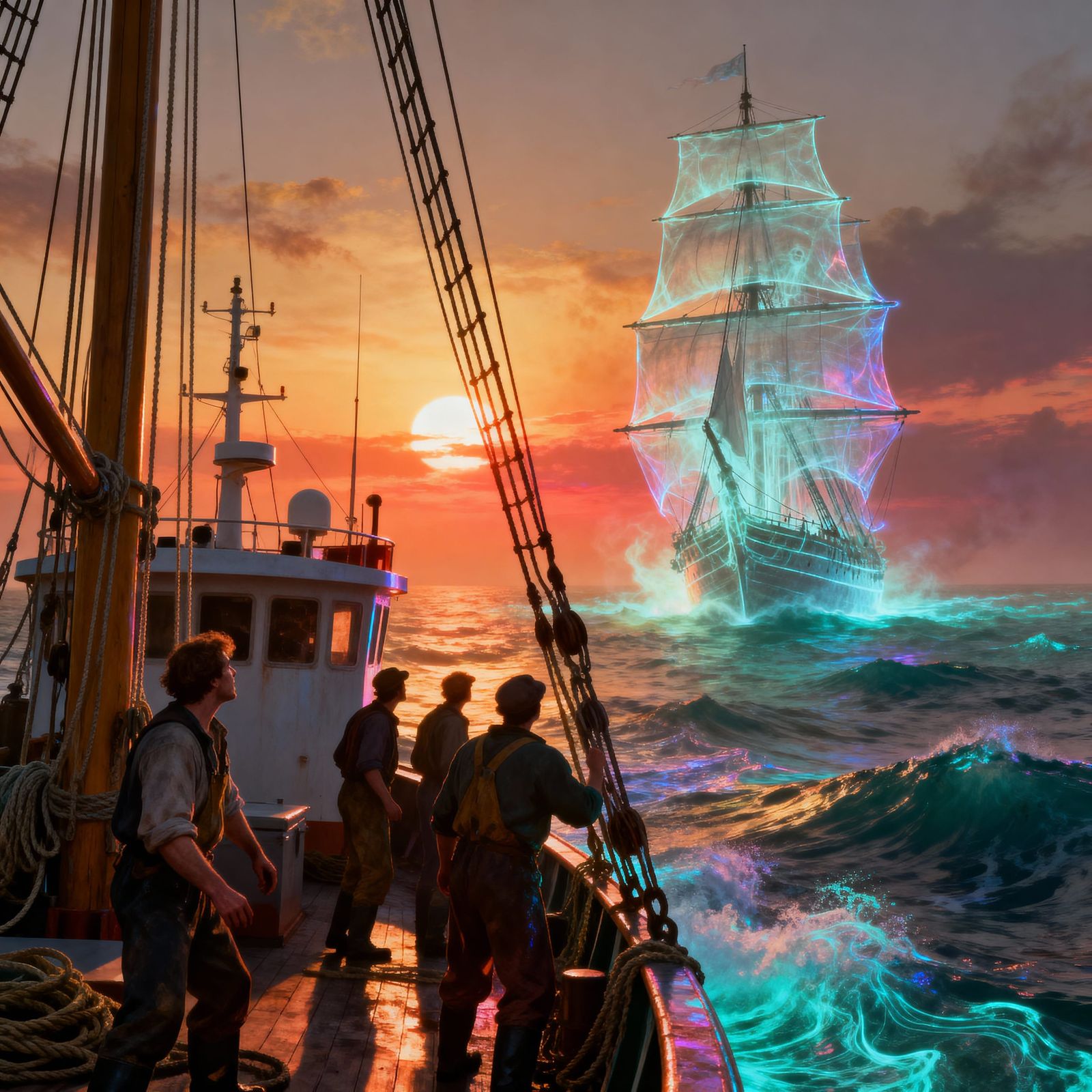 Ghostly Flying Dutchman Appears to Fishing Crew at Sunrise