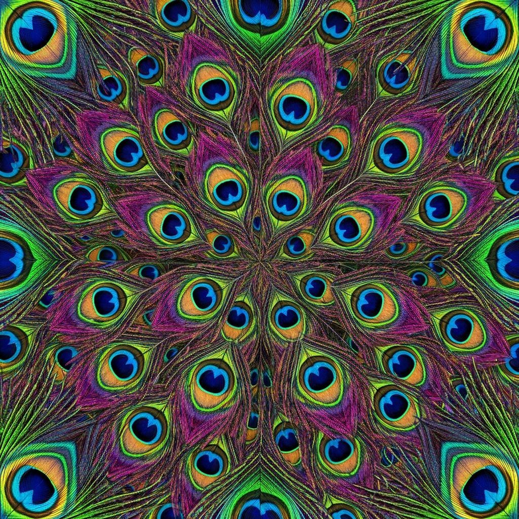 Kaleidoscopic Peacock Feather Eyes in Vibrant Colors