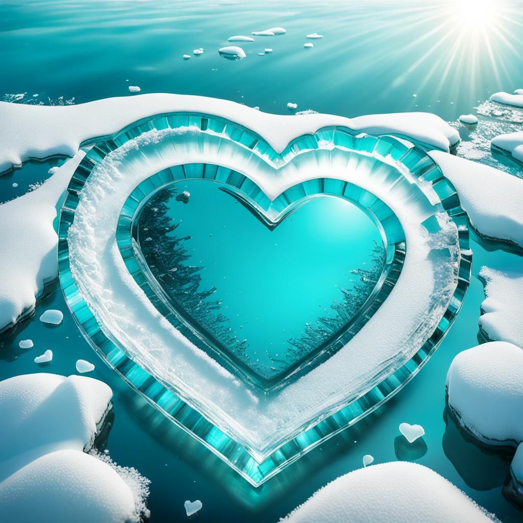 Turquoise Heart Ice Plates Above Frozen Lake