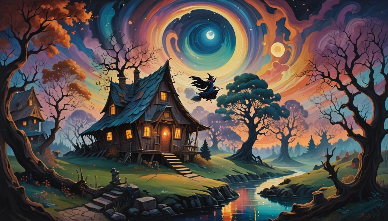 Surreal Night Village: Witch and Horned Dancer