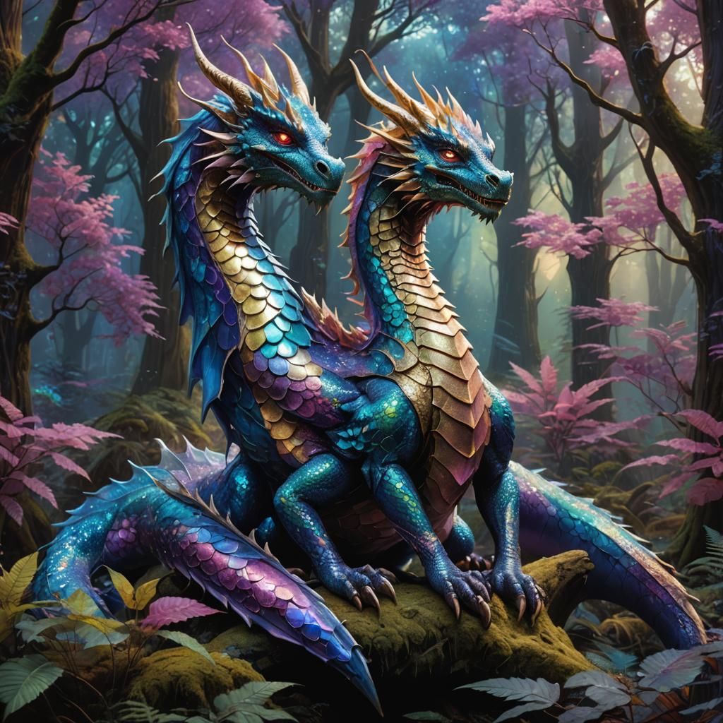 Iridescent Dragon in Mystical Forest: Matte Painting