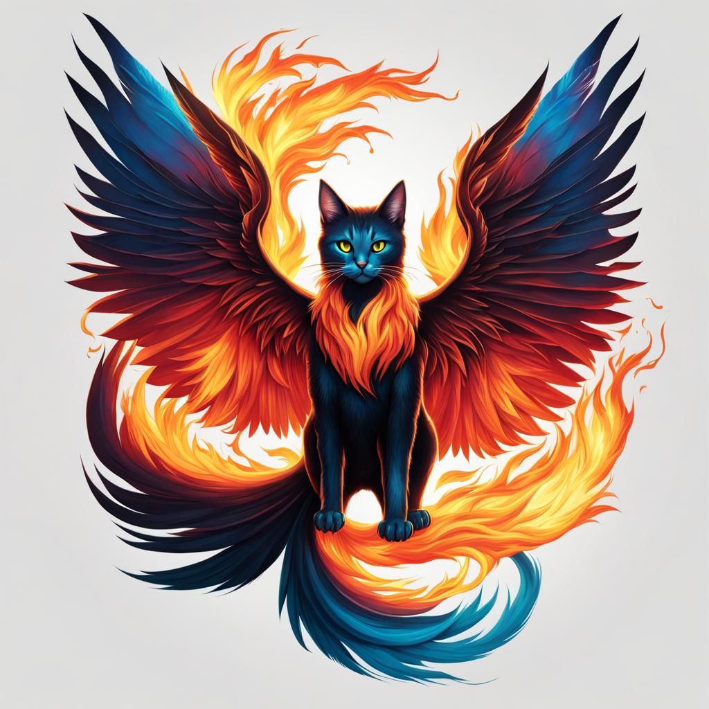 Fiery Cat Phoenix Rising From Ashes